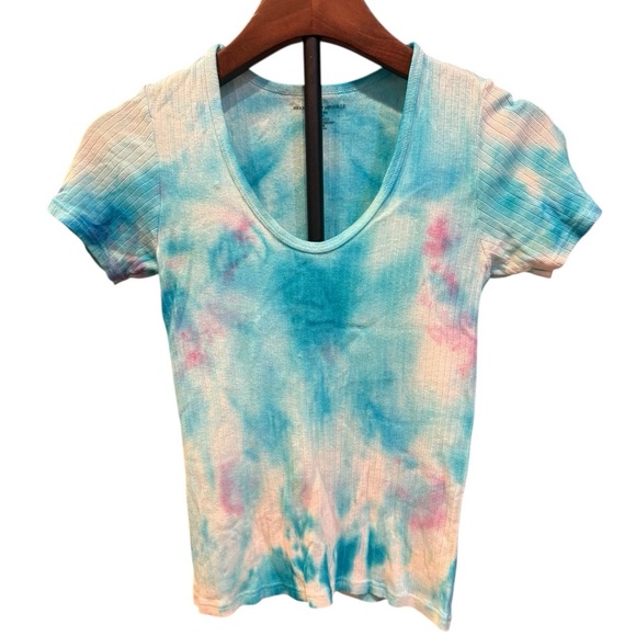 Brandy Melville Tops - Brandy Melville Blue/White/Pink Custom Fitted Tie Dye Top, Ribbed, So Cute!